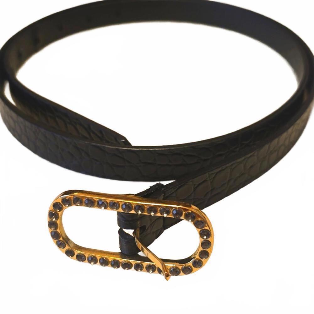 Stylish Black Crocodile Pattern Belt with Rhinestone Buckle, XXL